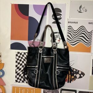 Coach Poppy Black Leather Convertible Bag